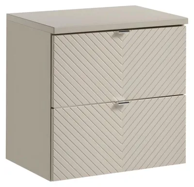 Image de Ensemble de salle de bain AOKI : meuble sous vasque à tiroirs 60cm + plan vasque beige
