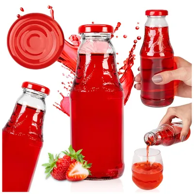 Zdjęcie produktu dla SuperButelki - Butelka szklana SOCZEK 330 ml z zakrętką, na soki wino napoje kompot + lejek i E-BOOK z przepisami, buteleczka na sok