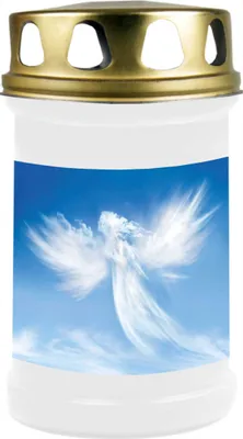 Produktbild von HS Candle 8er Pack Grabkerzen mit Motiv, Grablicht mit Brenndauer von ca. 2 Tage, Motiv:  Engel Wolke, in vielen weiteren Varianten