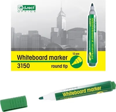 Produktbild von D.RECT 3150 Whiteboard Marker für Whiteboards und Flipcharts, abwischbar Glasboard Marker Rundspitze Grün 12 Stück