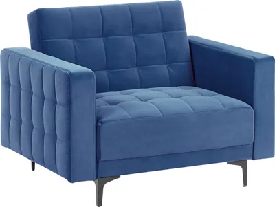 Produktbild von BELIANI Sessel Blau Samt Gesteppt mit Schwarzen Metallbeinen Schlaffunktion Verstellbare Rückenlehne Modern Glamourös Wohnzimmer Ausstattung