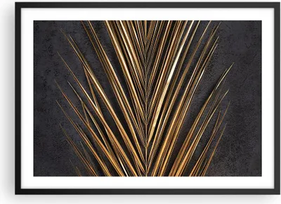 Produktbild von Gerahmtes Poster - Schwarzer Rahmen - Blatt golden schwarz - 70x50 cm - Wand Bild - Wanddeko - Wandbilder - Kunstposter - Wandposter - Bilderrahmen - Bilder - Kunstdruck - P2BAA70x50-5091