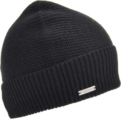 Seeberger Beanie mit Rippstrick-Umschlag in schwarz