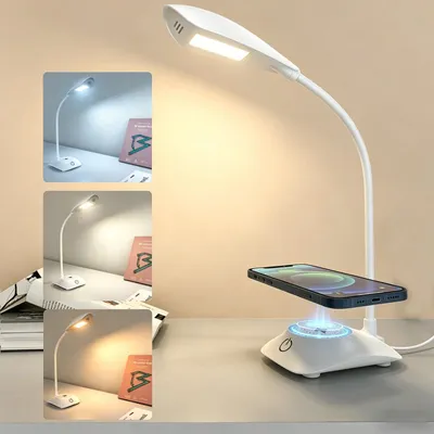 Obrázek produktu pro Stolní lampa s LED osvětlením a magnetickou bezdrátovou nabíječkou, 15 W, 3 teploty barev