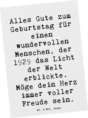 Produktbild von Mr. & Mrs. Panda Postkarte Spruch 1929 Geburtstag - Weiß - Geschenk, bildkarte, Ansichtskarte, Glückwunsch, Herz voller Freude zum, Happy Birthday, Alter, 90., Fotokarte