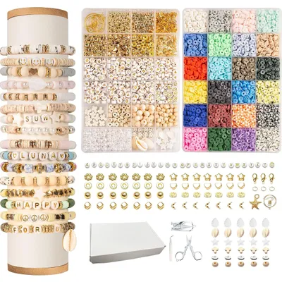 Produktbild von Kreativset 8000+ Tonperlen Armband DIY Set mit Buchstaben,Perlen zum Auffädeln,Bastelperlen,Alphabet Perlen,Perlen Set Buchstaben,Polymer Clay Perlen