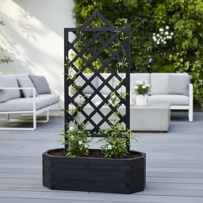 Produktbild von Spalier mit Blumenkasten Rankgitter Rosengitter Rankhilfe Rankkasten schwarz
