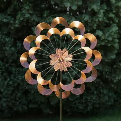 Produktbild von XXL Doppel Windrad ANTIK - Gartendeko - Metall - Erdspieß - H: 1,80m - kupferfarben