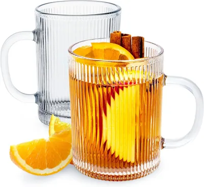 Produktbild von KONZEPT Teegläser mit Henkel Set 2er, 350 ml, geriffelte, ideal als Kaffeegläser