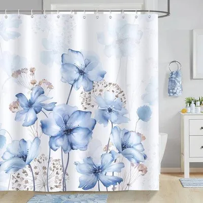 Produktbild von Famanu Duschvorhang mit Blumen - wasserabweisend und schimmelresistent - Polyester - waschbar - Duschvorhang mit 12 Haken