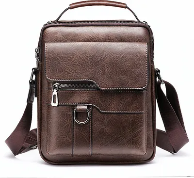 Imagen del producto de Bandolera para hombre, bolso de cuero vintage, tipo bandolera, color marrón oscuro