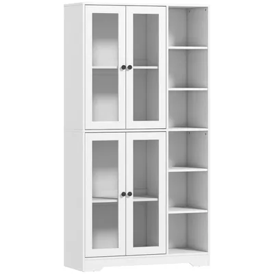 Produktbild von Küchenschrank mit Glastüren, Regale, offene Ablagen, 172 cm groß, MDF, Weiß