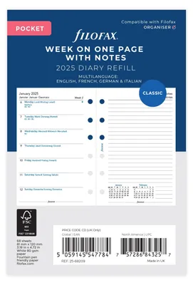 Obrázok produktu pre FILOFAX kalendár 2025 POCKET 1 týždeň - 2 strany viacjazyčný 25-68209