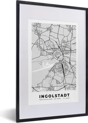 Produktbild von MuchoWow® Gerahmtes Poster Karte - Ingolstadt - Deutschland - Stadtplan - Karte 40x60 cm - Poster mit Schwarzem Bilderrahmen Wandposter Rahmen Foto Bilder - Poster in Rahmen