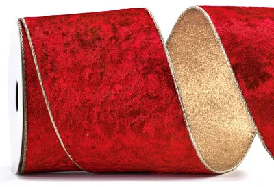 Samtband mit Draht, rot/goldglitzernd, 10 cm x 9 m