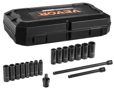 Immagine prodotto di VEVOR 3/8 pollici drive set di chiavi a percussione 18 pezzi set di chiavi a bussola profonda metrica 8-22 mm, 6 bordi CR-V in lega d'acciaio per la riparazione dell'auto compresa la custodia nera