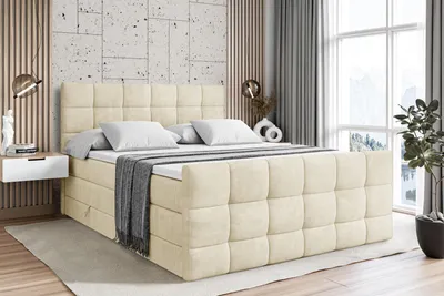 Produktbild von ALTDECOR Boxspringbett mit Matratze und Lattenrost  - APO -Z KING  - 160x200 cm  - Beige Monolith - Topper, Fußteil, Polsterbett mit Bettkasten, Bett mit Stauraum H3 - und H4 - Matratze, Doppelbett, Springboxbett