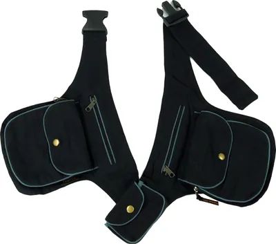 Produktbild von Stoff Sidebag, Doppelte Gürteltasche, Goa Gürteltasche - Schwarz, Uni - Erwachsene, Baumwolle, 20*18*5 cm, Festival- Bauchtasche Hippie