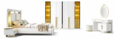 Immagine prodotto di Elegante set da camera da letto bianco: letto raffinato, toletta e armadio