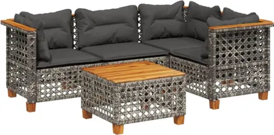 Image de vidaXL Ensemble de salon de jardin 5 pièces avec coussins Gris Poly rotin