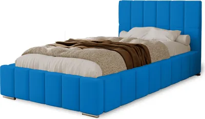 Produktbild von Polsterbett Alma 90x200 cm, Bett mit Kopfteil, Doppelbett mit  Bettkasten, Lattenrost und Matratze aus Holz, Velourstoff:  Blau