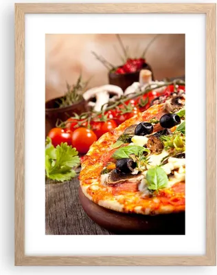 Produktbild von Gerahmtes Poster - Rahmen in heller Eiche - Pizza Essen Italien Tradition - 30x40 cm - Wand Bild - Wanddeko - Wandbilder - Wandposter - Bilderrahmen - Bilder - Kunstdruck - Wandbild - P2NPA30x40-2791