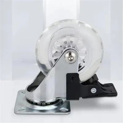 Produktbild von 4 Stück 2 Zoll M8x15mm Rollen für Bürostühle mit klaren Lenkrollen und Bremse