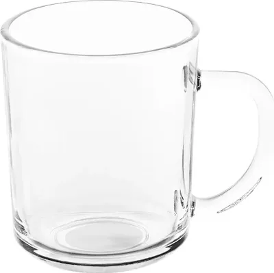 Produktbild von Transparenter Glasbecher mit Henkel 240 ml, Kaffee- & Teeglas, spülmaschinenfest, mikrowellengeeignet