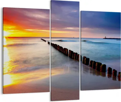 Produktbild von Bild auf Leinwand - Leinwandbild - Meer Küste Strand Sonnenaufgang - 95x80cm - Wand Bild - Wanddeko - Leinwanddruck - Bilder - Kunstdruck - Wanddekoration - Leinwand bilder - Wandkunst - CB95x80-2781