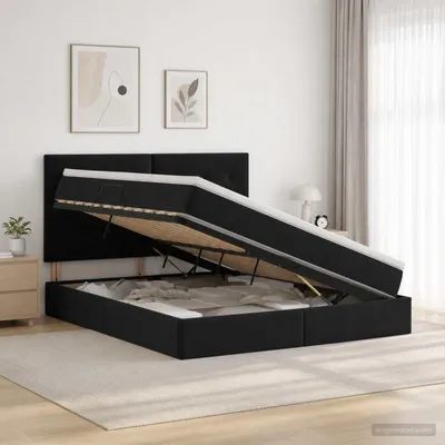 Productafbeelding van Maison Exclusive - LED-bed met opbergruimte en matras, zwart, 180 x 200 cm, fluweel