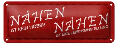 Produktbild von Blechschild Nähen ist kein Hobby, 27 x 10 cm, Blechschilder Spruch