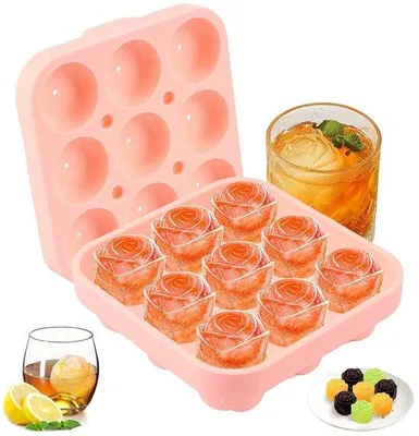 Produktbild von Silikon-Ice-Cubes-Rose - vielseitig - 9 Stück - rosa - BPA-frei