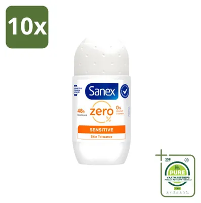 Produktbild von 10 x Sanex Zero% Sensitive Deodorant Roller - ohne Alkohol und Parabene - 50 ml - Großpackung - 10 Stücke
