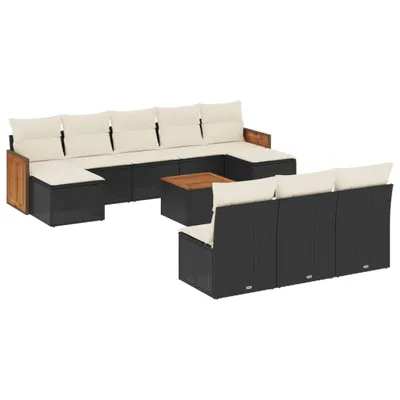 Produktbild von 11-tlg. Garten-Sofagarnitur mit Kissen Schwarz Poly Rattan