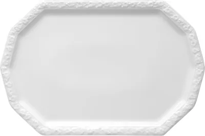 A white octagonal platter on a white background.