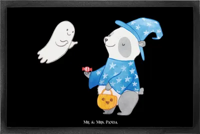 Produktbild von Mr. & Mrs. Panda Schmutzmatte Panda Zauberer 40 x 60 cm - Schwarz - Geschenk, Dekoration, Gespenst, Halloween Deko, Schmutzfangmatte, Fussmatte, Trick Or Treat, fußmatte