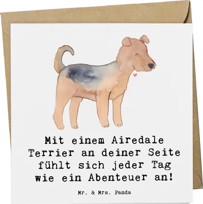 Produktbild von Mr. & Mrs. Panda Grußkarte Airedale Terrier Abenteuer - Weiß - Geschenk, Haustier, intelligenter Hund, Familienhund, Freude, Klappkarte, Glückwunschkarte, faltkarte