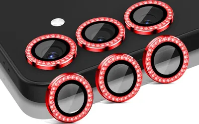 Produktbild von Kamera Linsenschutz Glas Set mit Schmucksteinen für Samsung Galaxy S25 Schutzglas Camera Linse Panzerfolie 9H Rot