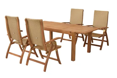 Produktbild von Merxx Gartenmöbel Set Capri 5tlg., 4 Klappsessel, Ausziehtisch 150 (200) x 90 cm - Akazie/Kunststoffgeflecht
