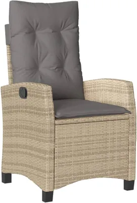Produktbild von Verstellbarer Gartenstuhl in Beige, 57x66x93 cm, aus Poly-Rattan mit Kissen für Balkon, Terrasse und Camping