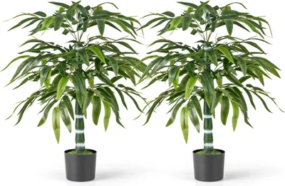 Image de Lot de 2 bambous artificiels - Arbre artificiel - Hauteur 100 cm - Troncs et branches réglables - Matériau PE - Pour l'extérieur - Vert