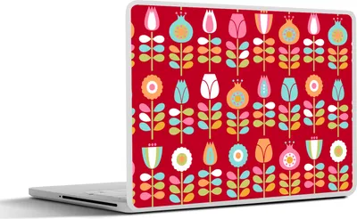 Produktbild von MuchoWow® Laptop Aufkleber Sticker Cover Muster - Blumen - Retro - Rot 36.5x27.5 cm - Laptop-Sticker