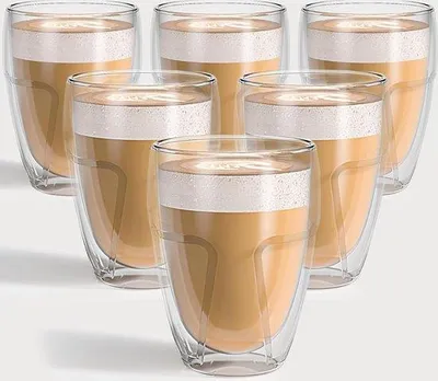 Produktbild von Famanu Latte Macchiato Gläser 350 ml - Doppelwandig, hitzebeständig, Set von 6