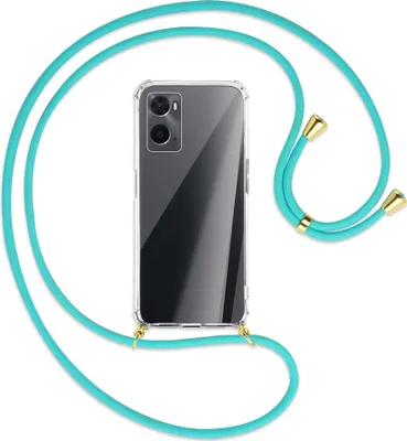 Produktbild von Handykette Backcover-Schutzhülle mit Band (Metall goldfarben) für Oppo A76 - türkis