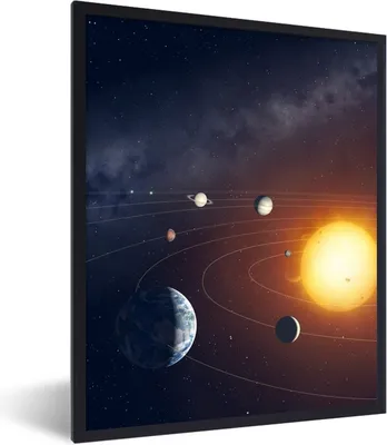 Produktbild von MuchoWow® Gerahmtes Poster Sonnensystem 60x80 cm - Poster mit Schwarzem Bilderrahmen Wandposter Rahmen Foto Bilder - Premium - Wanddeko Wohnzimmer