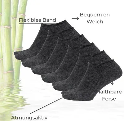 Produktbild von Bambus Socken 6 Paar Uni Kurzsocken Gr. 43-46 Anthrazit