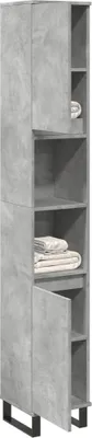 A tall, narrow cabinet with a concrete-like finish.