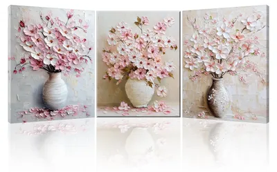 Productafbeelding van Set van 3 roze bloemencanvassen voor wanddecoratie