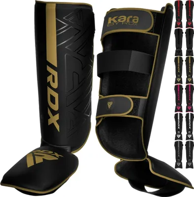 Produktbild von RDX Schienbeinschoner für Kickboxen, Muay Thai, MMA-Kämpfe und Trainingspolster, Maya Hide Leder KARA-Schaumstoffschutz für den Spann, Bein- und Fußschutz für Kampfsportarten, Sparring, BJJ und Boxausrüstung
