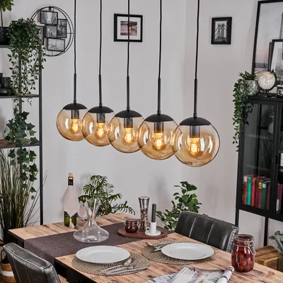 Produktbild von Fossobiubo Hängelampe aus Metall/Glas in Schwarz/Bernsteinfarben